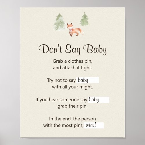 Woodland Fox Girl Baby Shower Dont Say Baby Poster