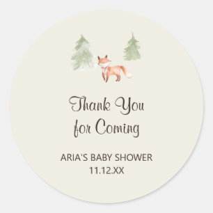 Woodland Fox Girl Baby Shower Favor Classic Round Sticker