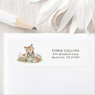 Woodland Fox Girl Baby Shower Return Address Label