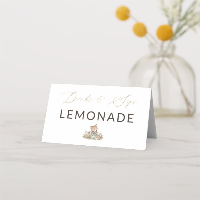 Woodland Fox Girl Drinks & Sips Lemonade Drink Place Card (Front)