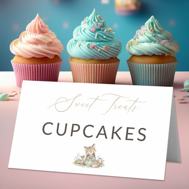 Woodland Fox Girl Sweet Treats Cupcakes Food Label Place Card (Creator Uploaded)