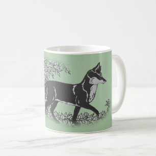 Woodland Fox Gray, Green Vintage Rustic Animal Coffee Mug