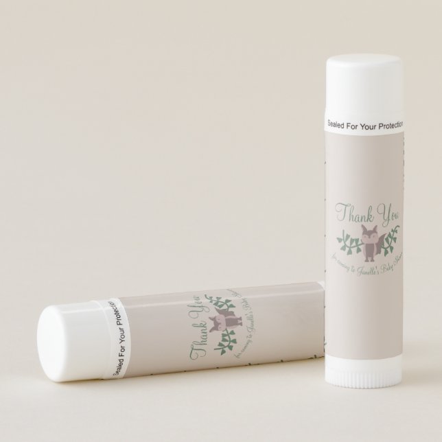 Woodland Fox Greenery Baby Shower Rustic Lip Balm (Front)