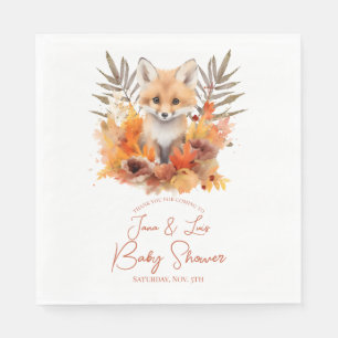 Woodland Fox Greenery Watercolor Leaf Baby Shower Napkins
