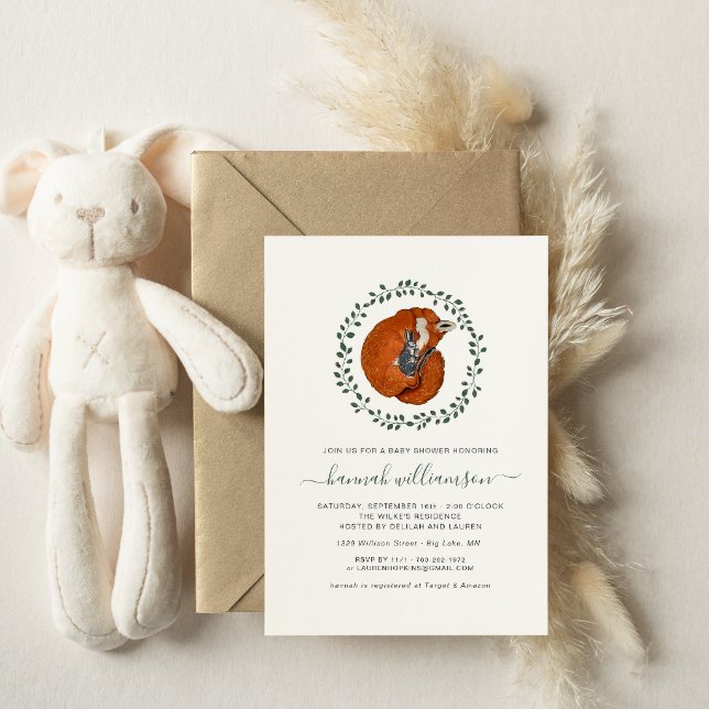 Woodland Fox & Hare | Forest Baby Shower Invitation Postcard
