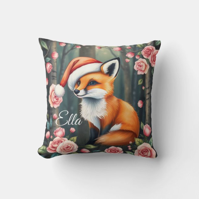 Woodland fox in Christmas hat Baby throw pillow (Front)