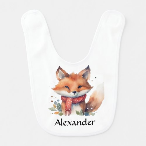 Woodland Fox in Scarf Personalized Baby Bib