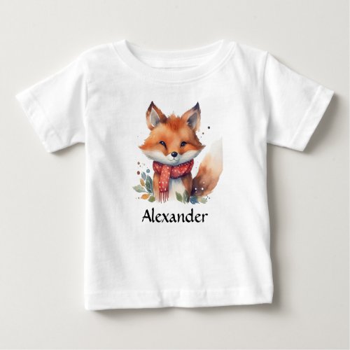 Woodland Fox in Scarf Personalized Baby T_Shirt