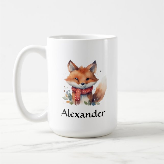 Woodland Fox in Scarf Personalized Coffee Mug (Left)