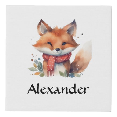 Woodland Fox in Scarf Personalized Faux Canvas Print