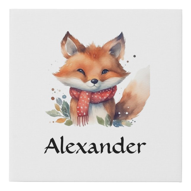 Woodland Fox in Scarf Personalized Faux Canvas Print (Front)