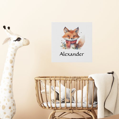 Woodland Fox in Scarf Personalized Faux Canvas Print