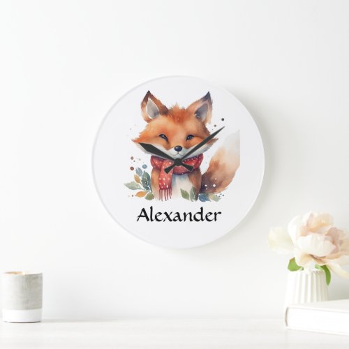 Woodland Fox in Scarf Personalized Large Clock