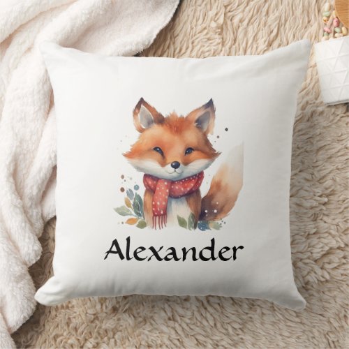 Woodland Fox in Scarf Personalized Throw Pillow