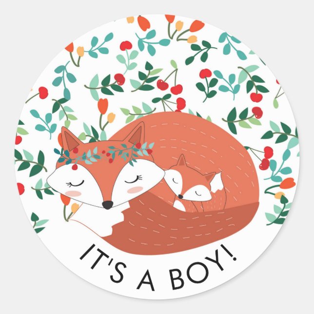 Woodland Fox It' a BOY Favor Sticker (Front)