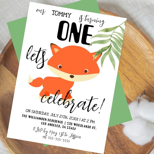 Woodland Fox Lets Celebrate Kids Birthday Party Invitation