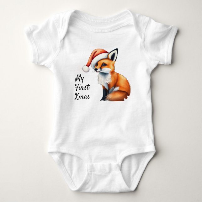 Woodland fox My First Xmas Baby One-piece Bodysuit (Front)