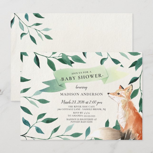 Woodland Fox Neutral Baby Shower Invitation (Front/Back)