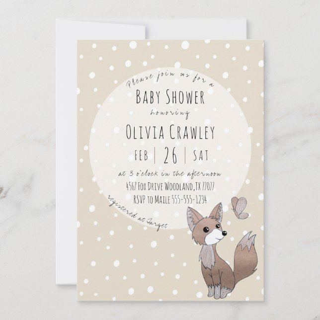Woodland Fox Neutral Baby Shower Invitation (Front)