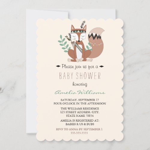 Woodland Fox Neutral Baby Shower Invitation 2