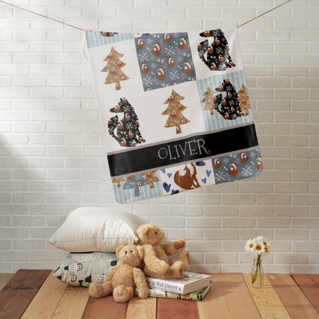Woodland Fox Nordic Quilted Pattern Boys Custom  Baby Blanket (In Situ)