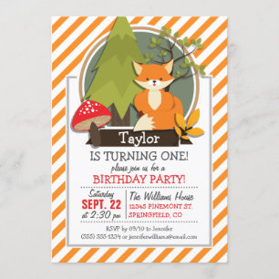 Woodland Fox; Orange and White Stripes Invitation