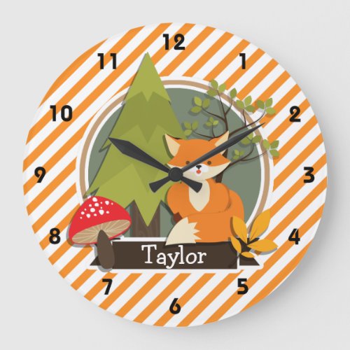 Woodland Fox Orange and White Stripes Large Clock