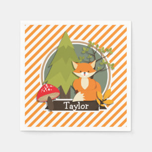 Woodland Fox; Orange and White Stripes Napkins