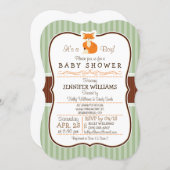 Woodland Fox; Orange, Sage, Brown Baby Shower Invitation (Front/Back)