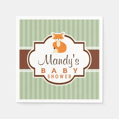 Woodland Fox Orange Sage Brown Baby Shower Paper Napkins
