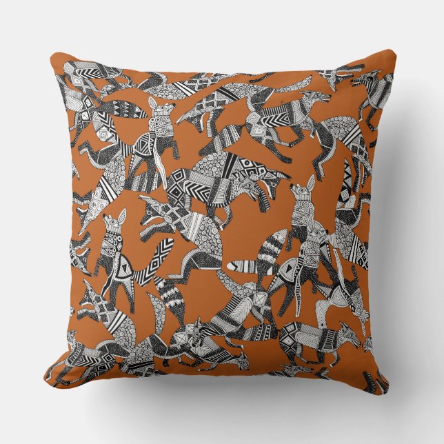 woodland fox party orange throw pillow (Front)