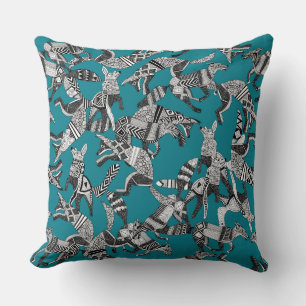 woodland fox party teal blue throw pillow