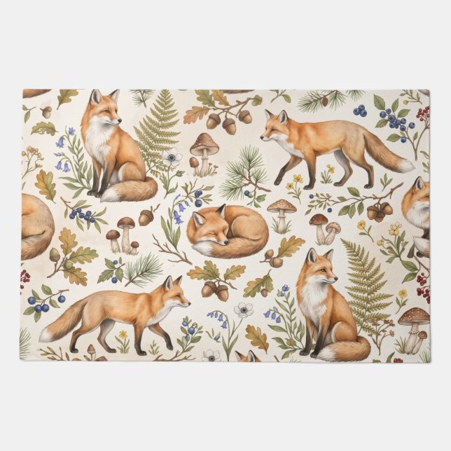 Woodland Fox Pattern | Forest Animals Doormat (Front)
