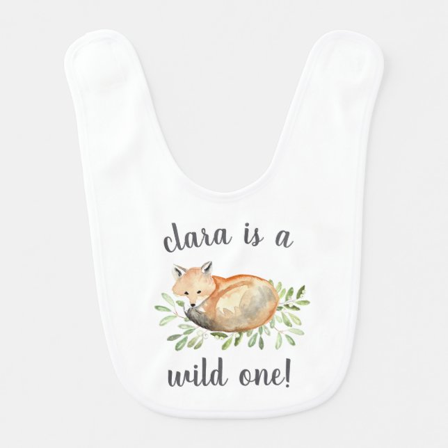 Woodland Fox | Personalized First Birthday Baby Bib (Front)