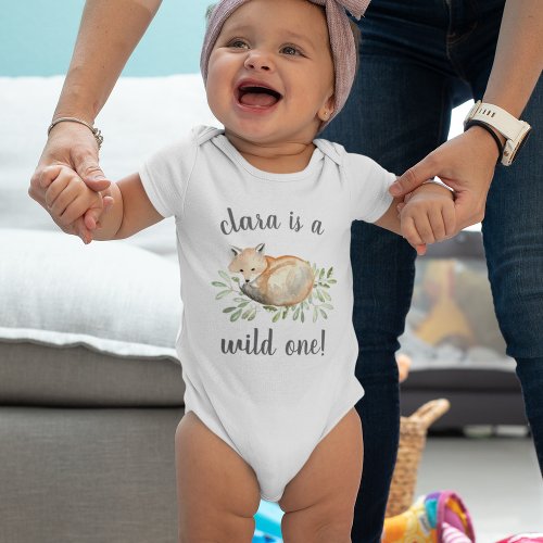 Woodland Fox  Personalized First Birthday Baby Bodysuit