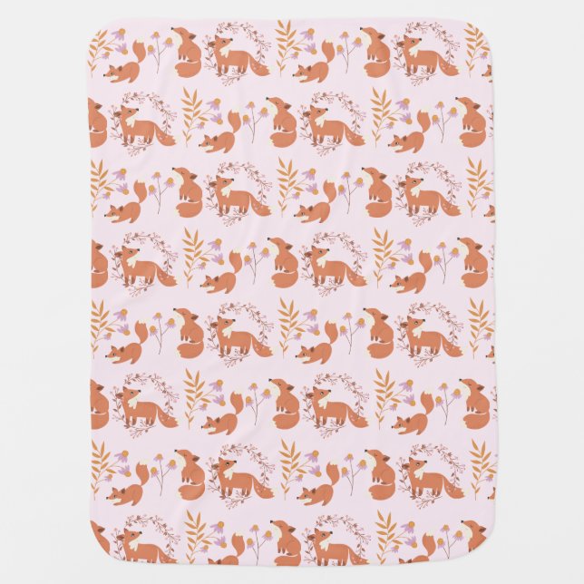 Woodland Fox Pink Boho Baby Blanket (Front)