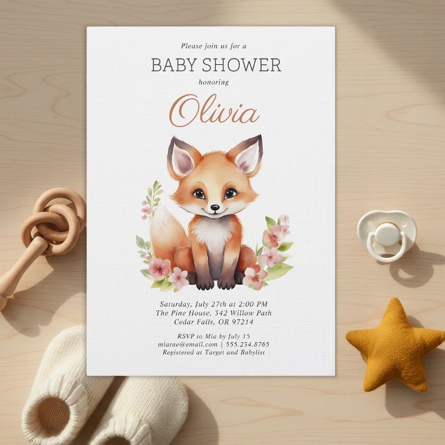 Woodland Fox Pink Peach Girl Baby Shower Invitation (Creator Uploaded)