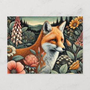Woodland Fox Postcard Cute Forest Animal Art