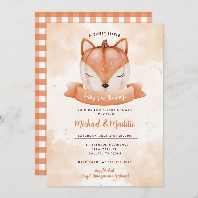 Woodland Fox Pumpkin Baby Shower Invitation Invite (Front/Back)