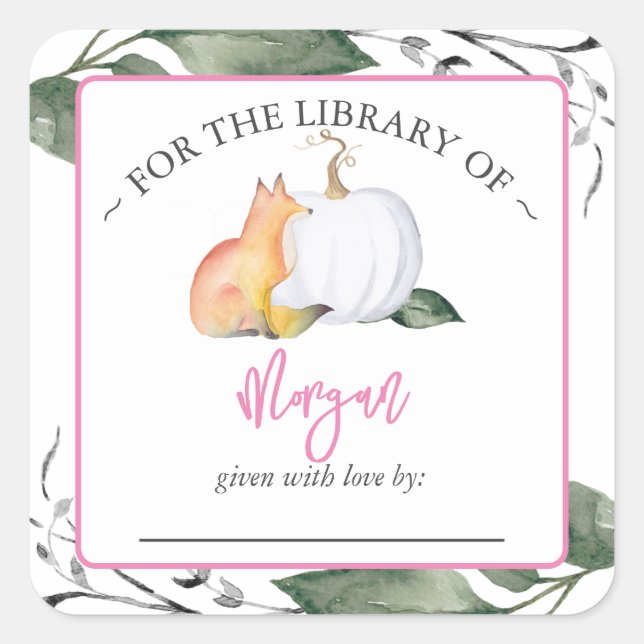 Woodland Fox Pumpkin Fall Baby Shower Bookplate (Front)