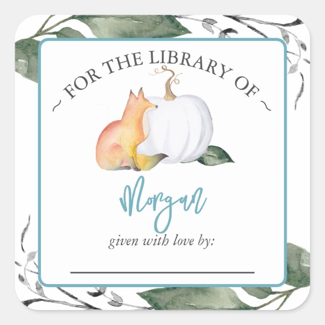 Woodland Fox Pumpkin Fall Baby Shower Bookplate (Front)