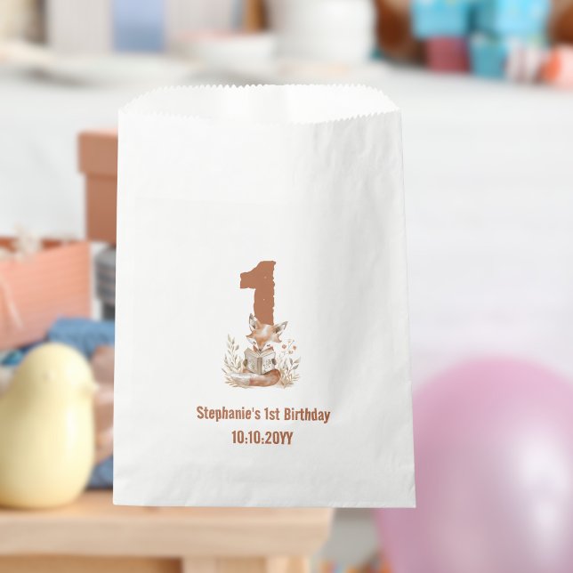  Woodland Fox Reading a Book 1st Birthday Party  Favor Bag (Creator Uploaded)