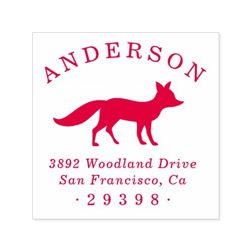Woodland Fox Round Family Name Return Address Self_inking Stamp