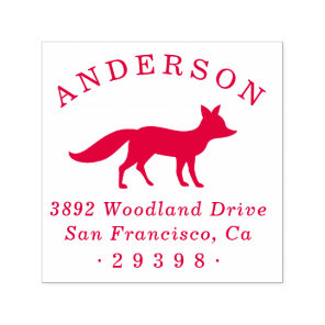 Woodland Fox Round Family Name Return Address Self-inking Stamp