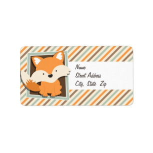 Woodland Fox; Sage Green, Orange, Brown Stripes Label