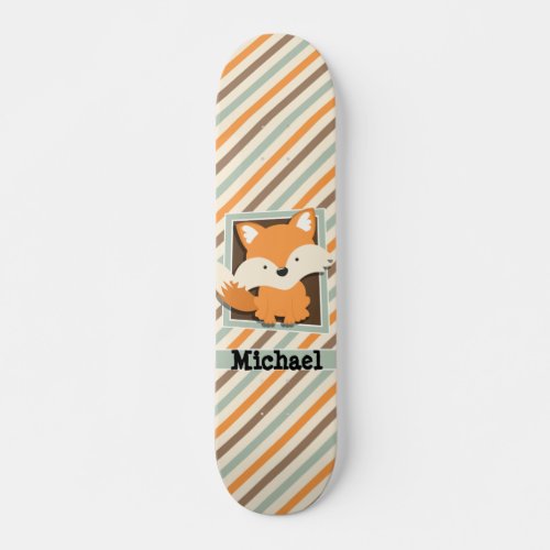 Woodland Fox Sage Green Orange Brown Stripes Skateboard