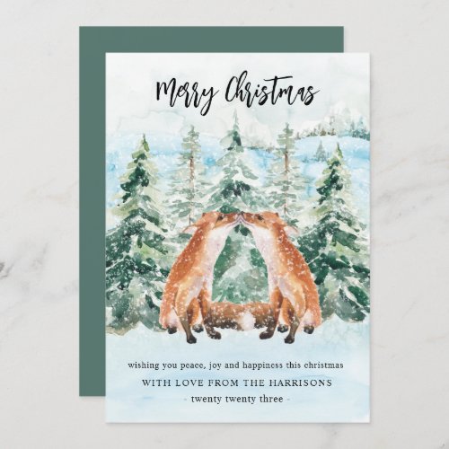 Woodland Fox Snowy Forest Cute Christmas Holiday Card