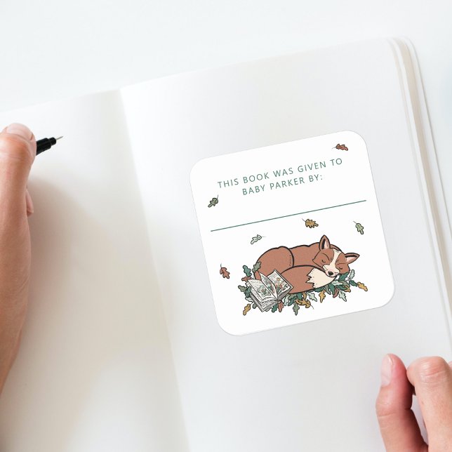 Woodland Fox Storybook Baby Bookplates (Woodland Storybook Baby Shower Bookplate )