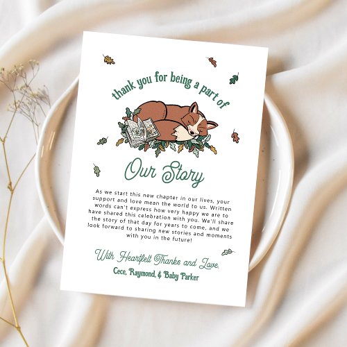 Woodland Fox Storybook Baby Shower Thank You  Card