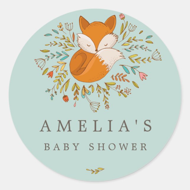 Woodland Fox Sweet Baby Shower Favor Seal (Front)